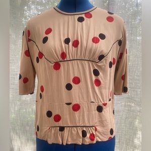 Marni Modello Commessa polka dot silk short sleeve blouse zipper back pleats